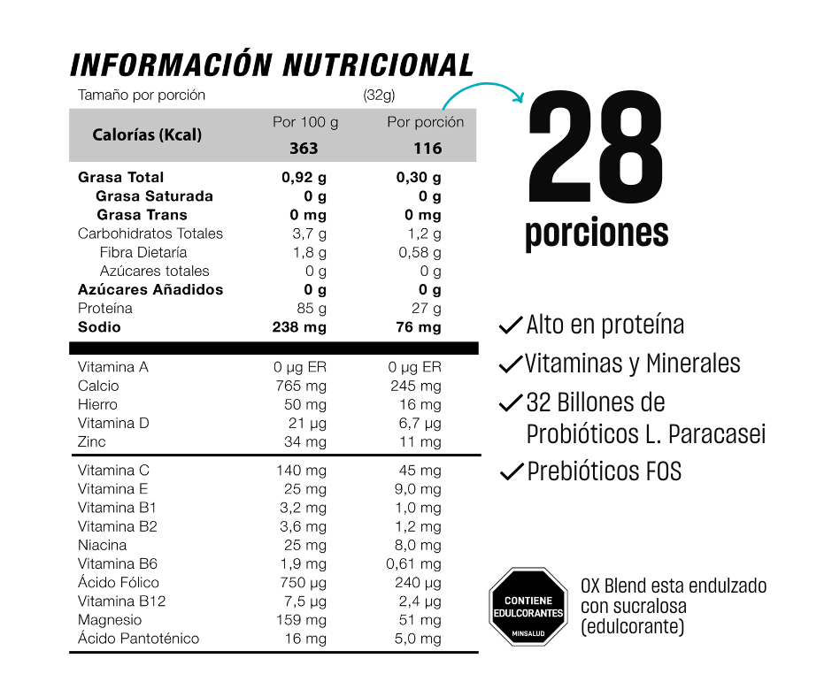 OX Blend 910 g – Proteína Whey y Caseína