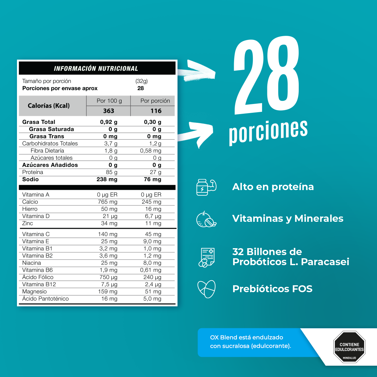 OX Blend 910 g – Proteína Whey y Caseína