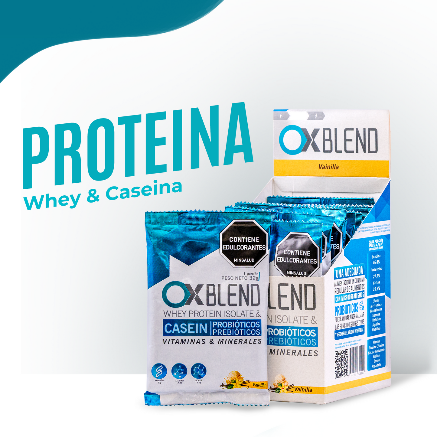 OX Blend Caja 10 Sobres – Proteína Whey y Caseína