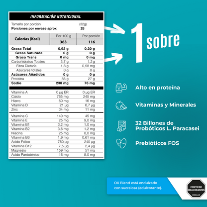 OX Blend Caja 10 Sobres – Proteína Whey y Caseína
